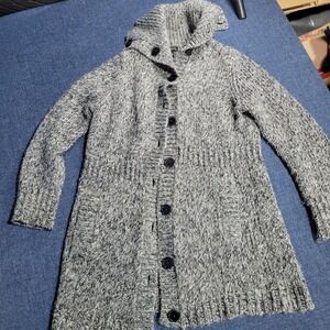 Talbots Chunky Knit Hooded Cardigan Sweater Gray Women's Size S Wool Blend